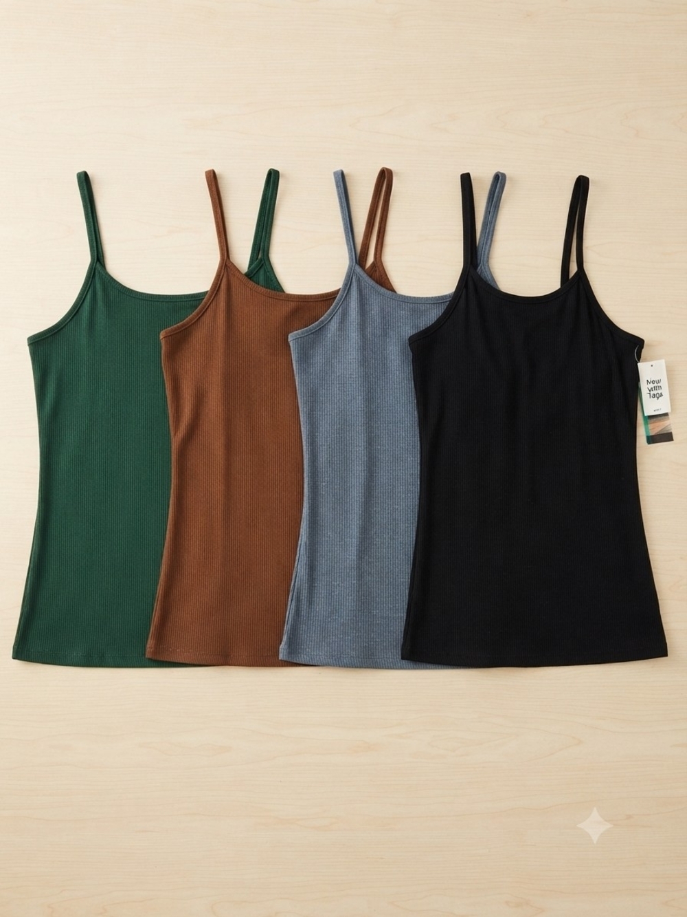NWT No Boundaries Ribbed Cami Set 4 Pack Womens XL Green Brown Blue Black